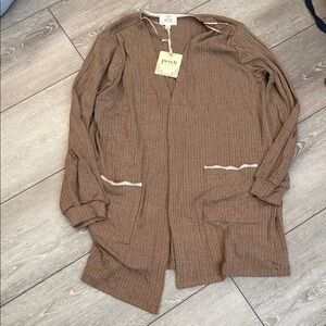 Brown Open Front long Cardigan by Perch new